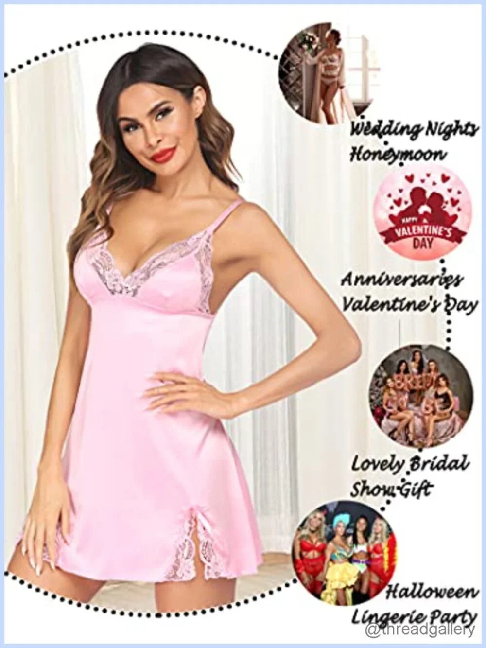 Lace Chemise Satin Babydoll Adjustable Straps Slip Nightwear